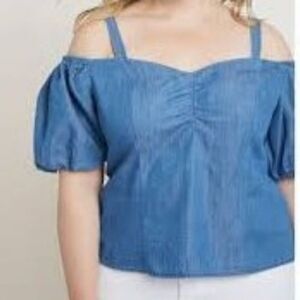 Eloquii 16 Chambray Cold Shoulder Top